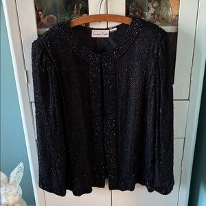 Laurence Kazar New York Vintage silk Black Beaded Jacket euc formal evening
